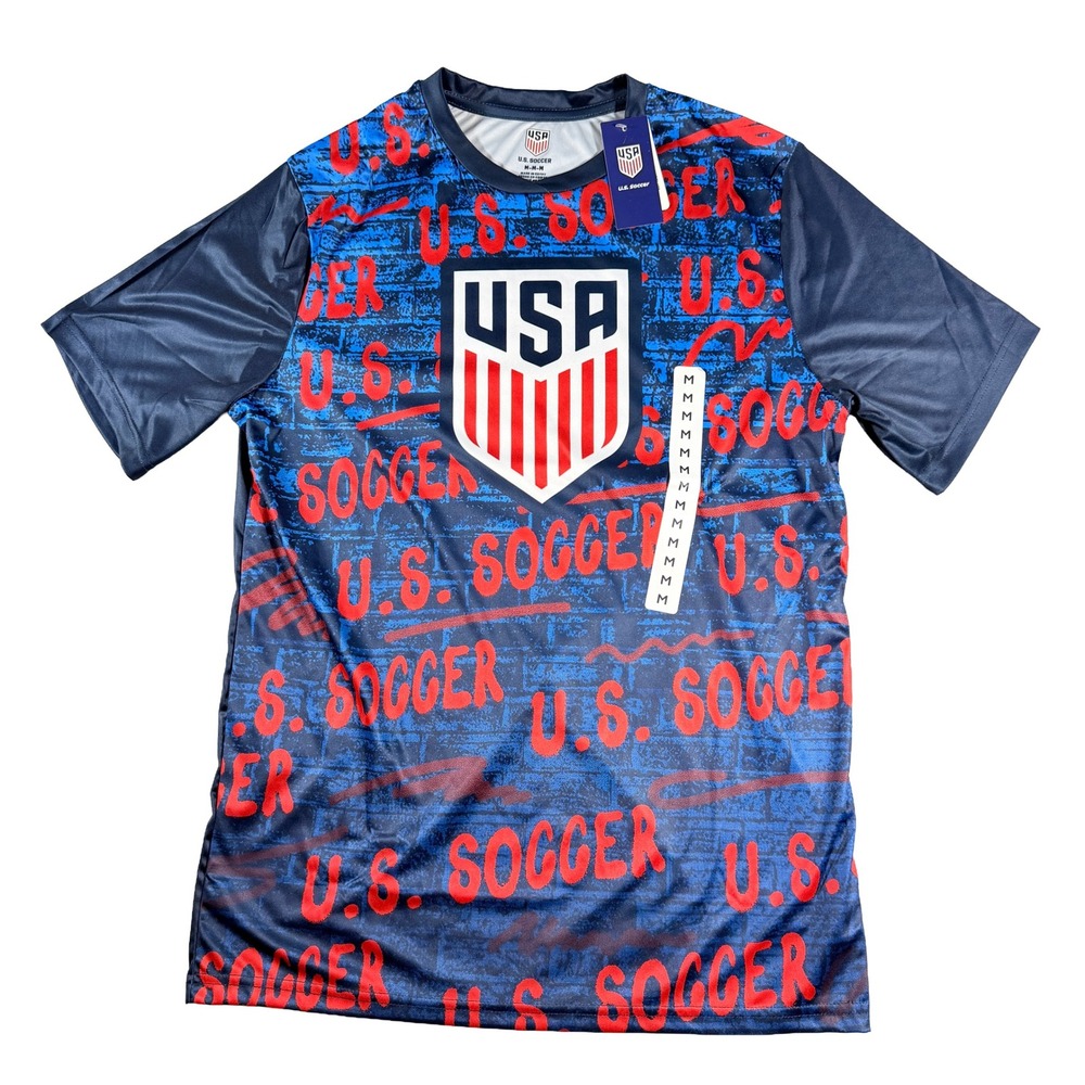 US Soccer Mens Medium Blue Graphic T-Shirt All Over Print NWT